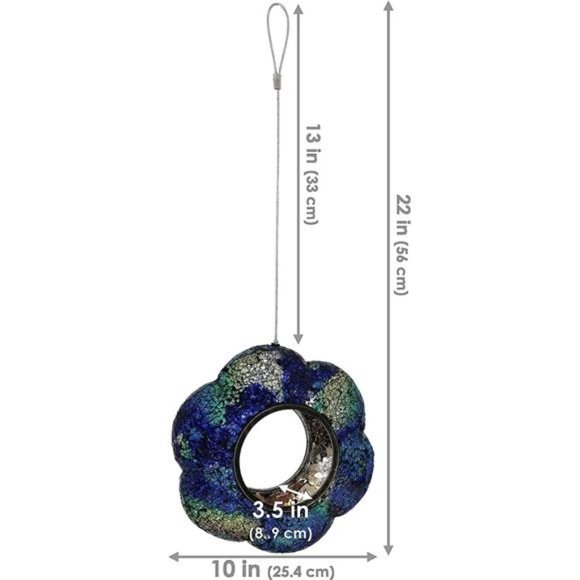 Indigo Flower 9-Inch Round Fly-Through Bird Feeder - Crackled Glass Design - Picture 4 of 6
